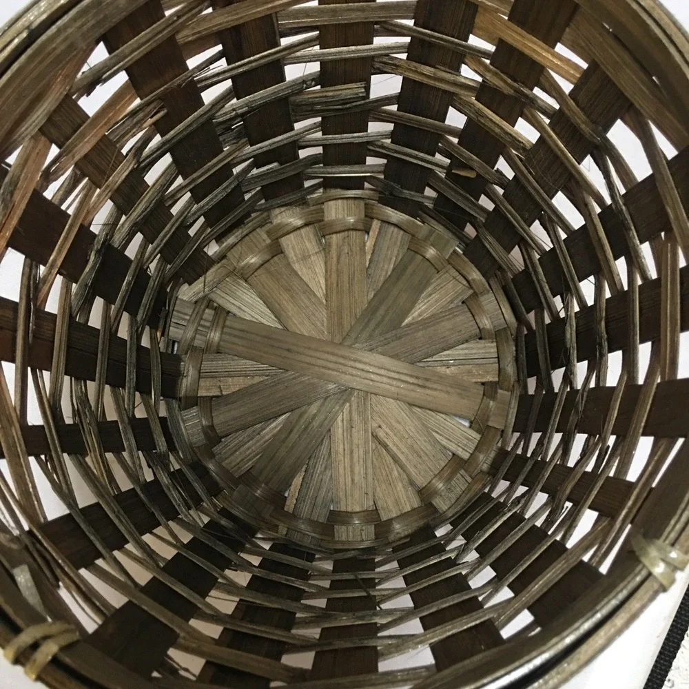 Woven Bamboo Basket Home Decor Small 7.5x6 Brown Natural Rustic Boho Cottagecore